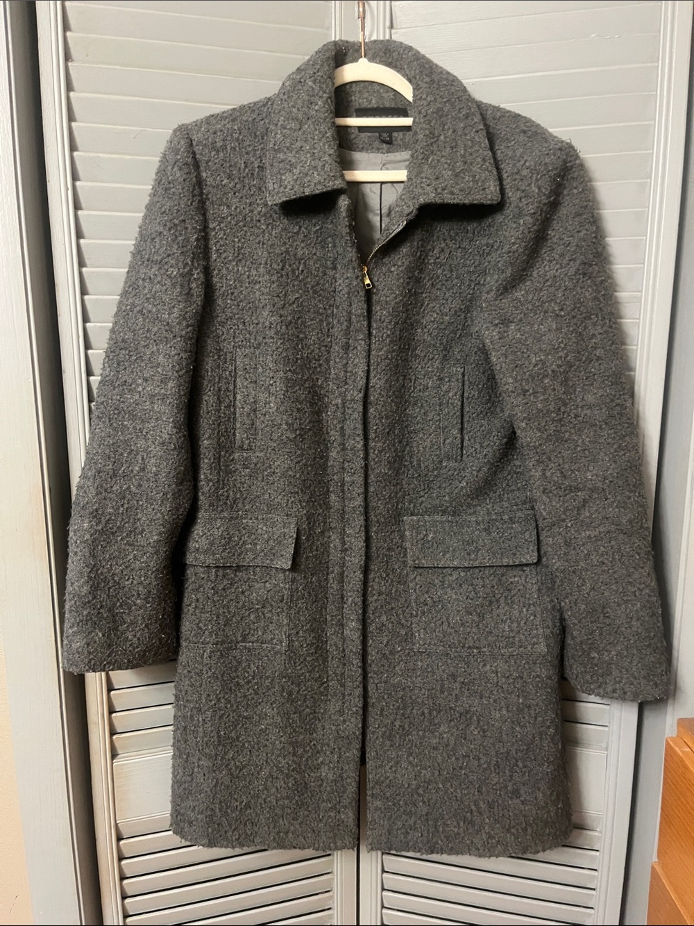 Express Gray Boucle Textured Wool-Blend Pea Coat with Double Zip Front. Sz14/14